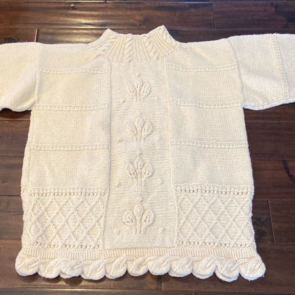 'The Sweater Shop' Dublin Irish Aran Handknit Mock Sweater Oversize Cream Wool